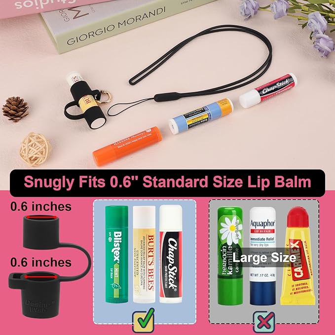 Desing Wish Silicone Lip Balm Holder with Cap Cover Portable Chapstick Holder Keychain Sleeve Lip Balm Key Chain with Key Ring and Neck Strap Lanyard - Transparent-Velvo Beauty