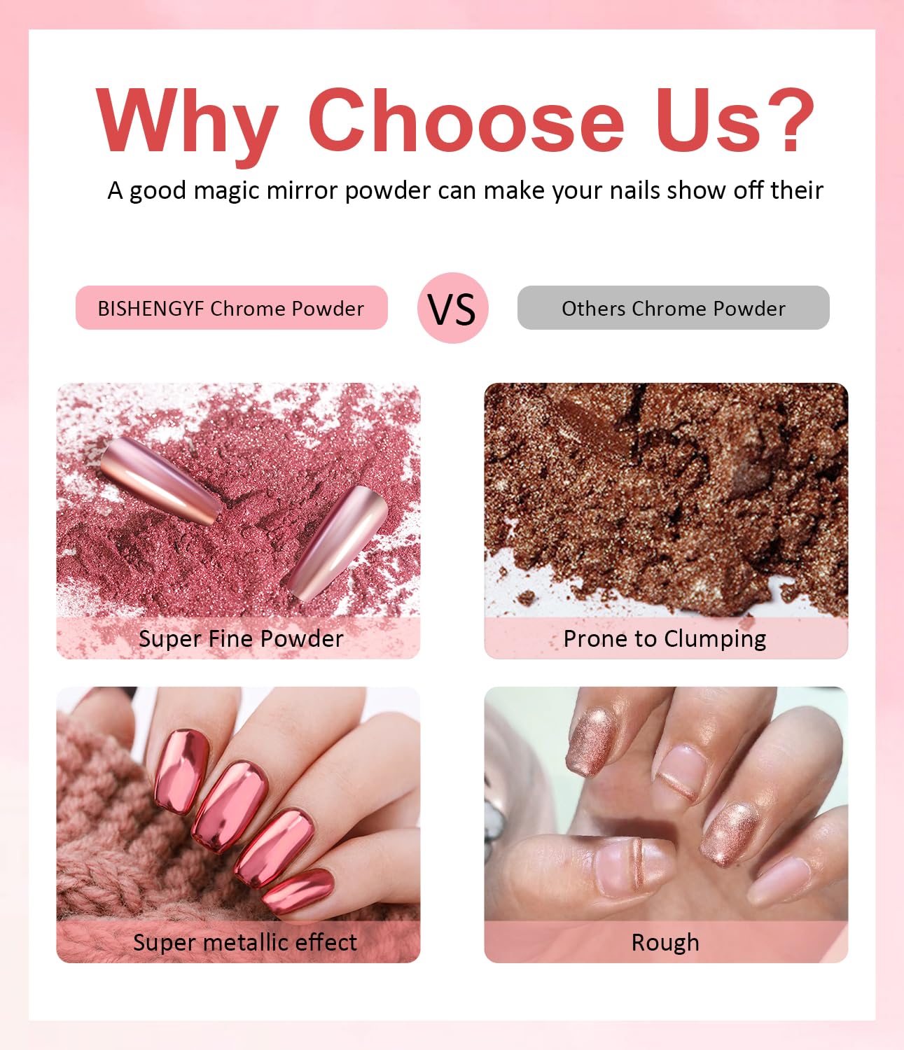 Gold Chrome Nail Powder BISHENGYF -【Magic Mirror Effect】 Pearl Chrome Nail Powder Aurora Mermaid Iridescent White Roas Gold Nail Chrome Powder Pigment Glitter Dust for Manicure Decroation DIY-Velvo Beauty