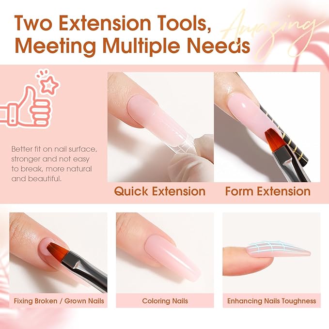 ROSALIND Poly Nail Gel Kit -14 Colors +72 Nail Art Accessories kit Clear Nude Poly Nails Gel Kit Starter Kit with Mini UV Lamp Slip Solution Basic Tools for Beginners with Everything-Velvo Beauty