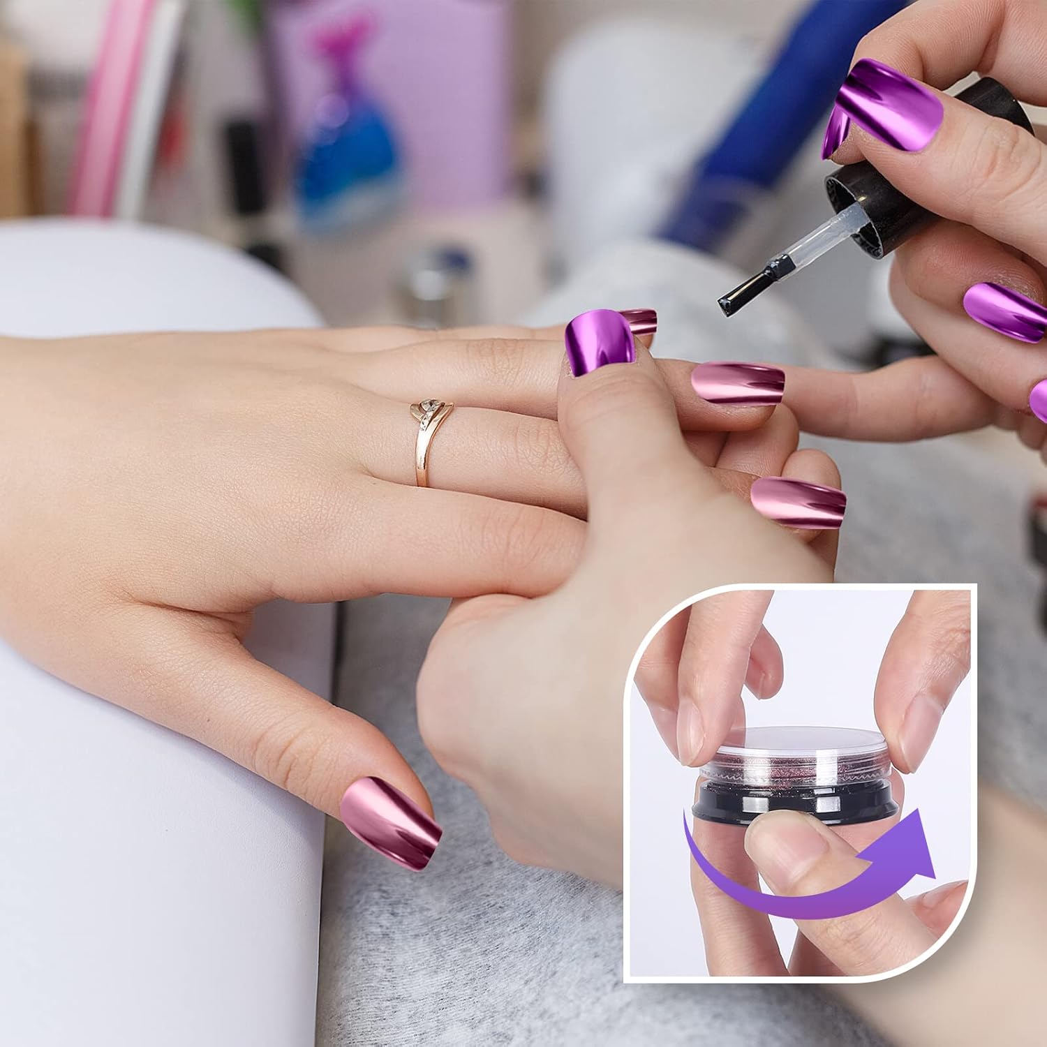 Artdone 16 Jars Chrome Nail Powder Nail Art Fimo Striping Tape Lines Decoration Metallic Mirror Effect Holographic Aurora Chameleon Pigment Powder 1g/Jar Pearl for Resin Craft & Nail Art-Velvo Beauty