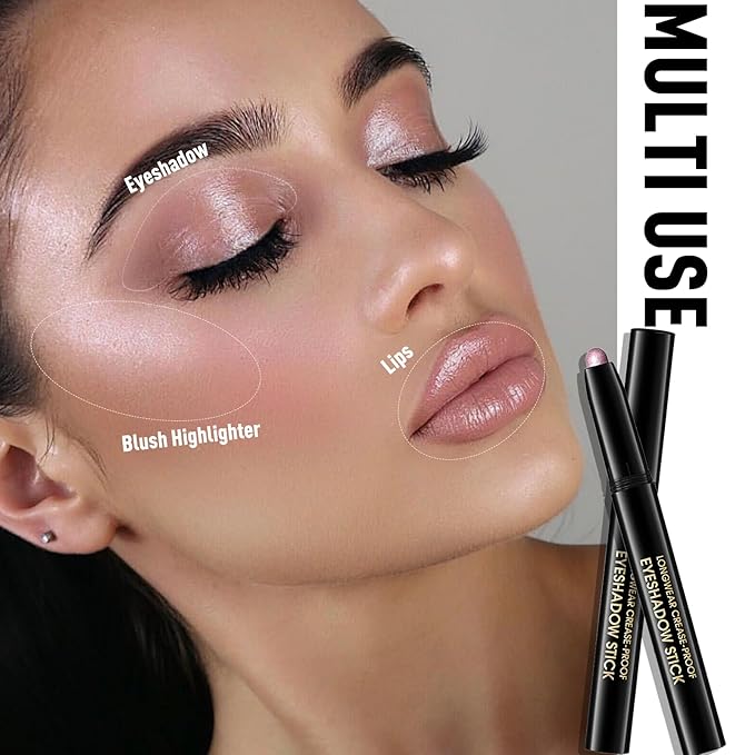 Eyeshadow Stick Waterproof Cream Eye Brighten Shadow Pencil Long-Lasting Crease-Proof Shimmer Glitter Eyeshadow Crayon Smooth High Pigmented Highlighter Neutral Eye Shadow Liner Makeup, 8 FANCY-Velvo Beauty