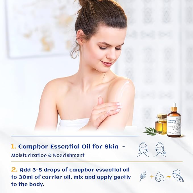 HIQILI 100ML Camphor Essential Oil Pure, 100% Undiluted for Skin, Diffuser, Aromatherapy - 3.38 Fl Oz-Velvo Beauty