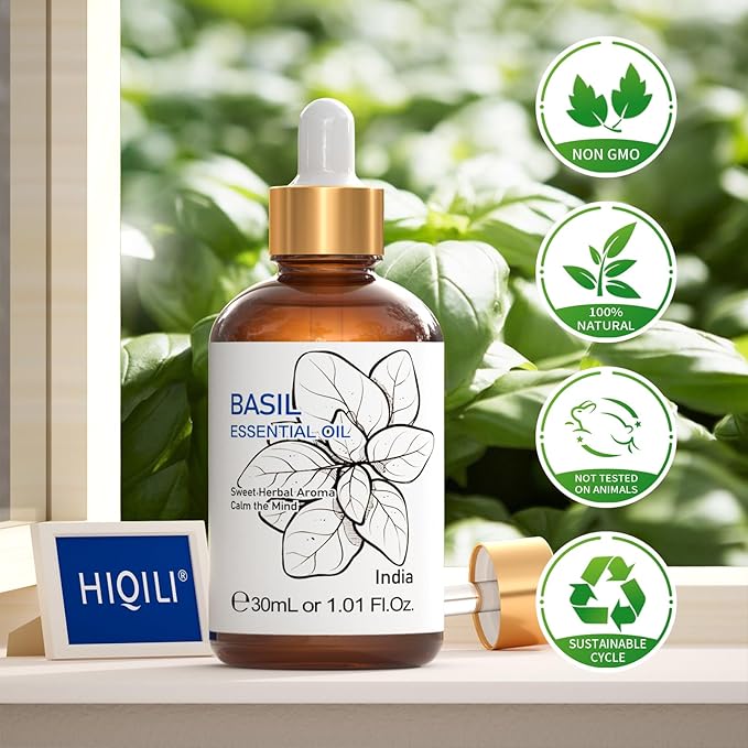 HIQILI 1 Fl Oz Basil Essential Oil, 100% Pure Undiluted for Skin, Diffuser - 30ml-Velvo Beauty