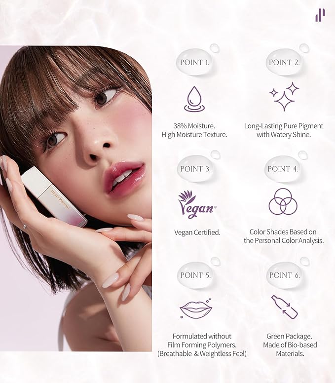 Heart Percent Dote On Mood Pure Glow Tint, Watery & Lightweight Moisturizing Lip Stain Long Lasting Liquid Lipstick 6.8g, #01. Peach Coral-Velvo Beauty