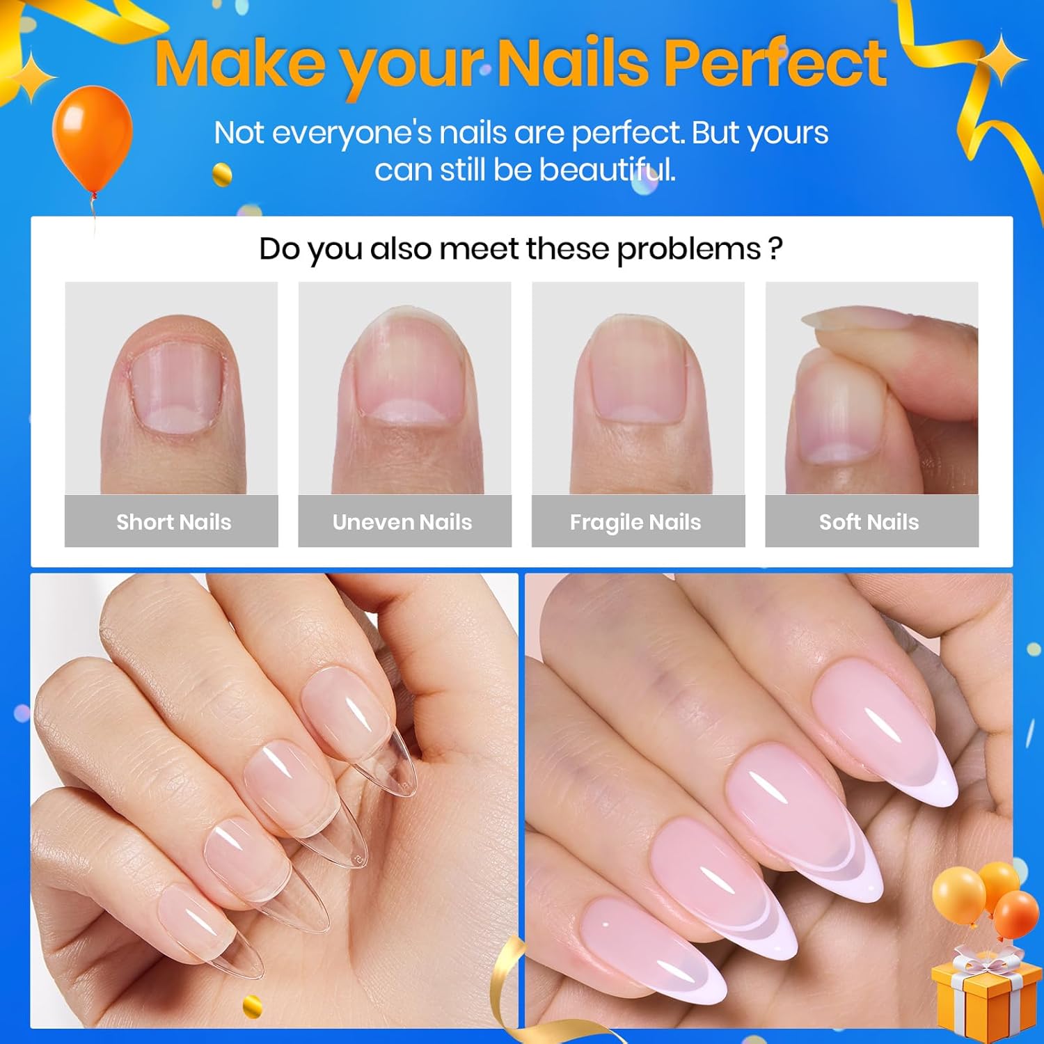 Beetles Medium Almond Nail Tips 576pcs 12 Sizes, Pre-Etched Soft Gel Nail Tips Half Matte Full Cover False Nail Tips Clear Acrylic Nails Glue on Nails DIY Nail Extension Gift for Women-Velvo Beauty