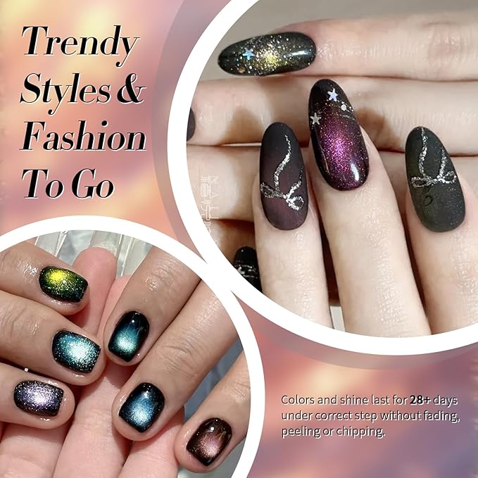 Born Pretty Magnetic Gel Nail Polish,Glitter Magnetic Gel Polish Shimmer Auroras Magnetic Gel Nail Art Manicure Kit 6PCS-Velvo Beauty