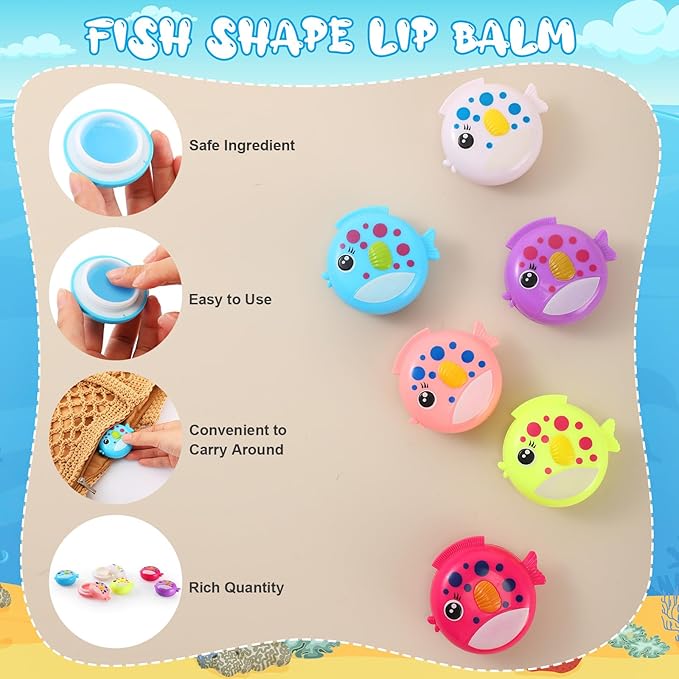 30 Pcs Fish Shape Lip Balm Under the Sea Party Favors Kids Fruit Flavored Lip Balm Ocean Party Favors Classroom Gift Exchange for Children Girls Women Men Students-Velvo Beauty