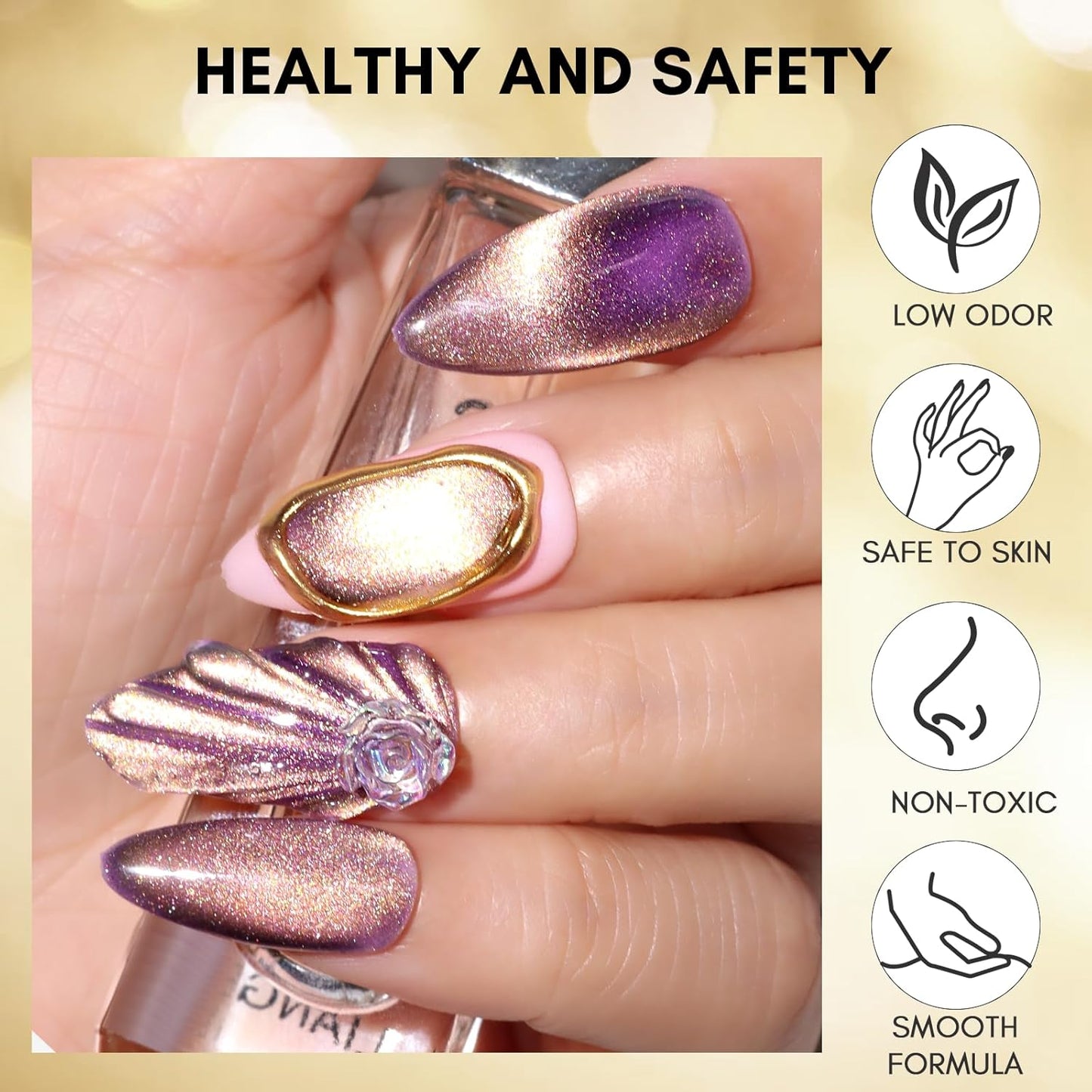 Makartt Cat Eye Gel Nail Polish: Black Hole Holographic Sparkly Gels with Magnet Stick, UV LED Soak Off Gel Polish for Nail Art Designs, Neutral Territory-Velvo Beauty