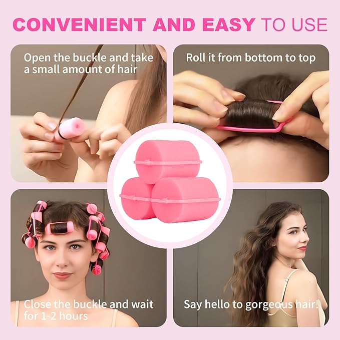 24 Pieces Foam Sponge Hair Rollers - Soft Sleeping Hair Curlers for Hair Styling (2inch, Pink)-Velvo Beauty