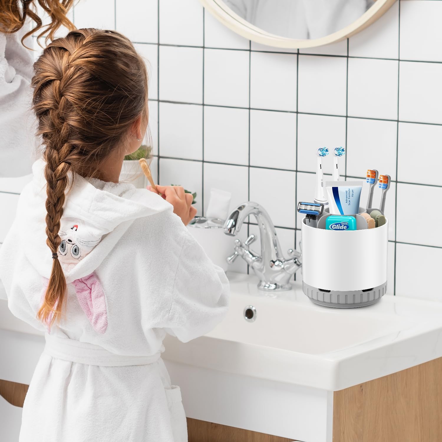 Toothbrush Holders for Bathrooms - White Rotating Kids Electric Toothbrush and Toothpaste Holder, Detachable 6 Slots Tooth Brush Organizer Bathroom Countertop Storage-Velvo Beauty