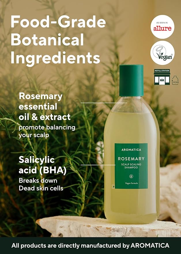 AROMATICA Rosemary Scalp Scaling Shampoo (2 packs) - Korean Hair Care with Thinning Hair Loss Natural Rosemary Essential Oil for Women Hair Growth - Free from Sulfate, Silicone, and Paraben (13.53 oz)-Velvo Beauty