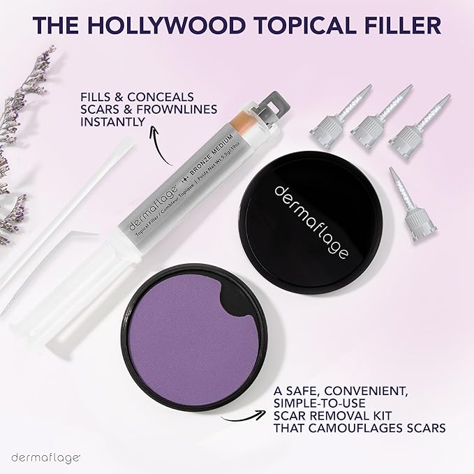 Dermaflage Scar Filler Kit - Bronze Medium - Deep Scar Cover and Waterproof Concealer for Acne Scars Wrinkles, and Ice Pick Scars Makeup, 1 mo supply-Velvo Beauty