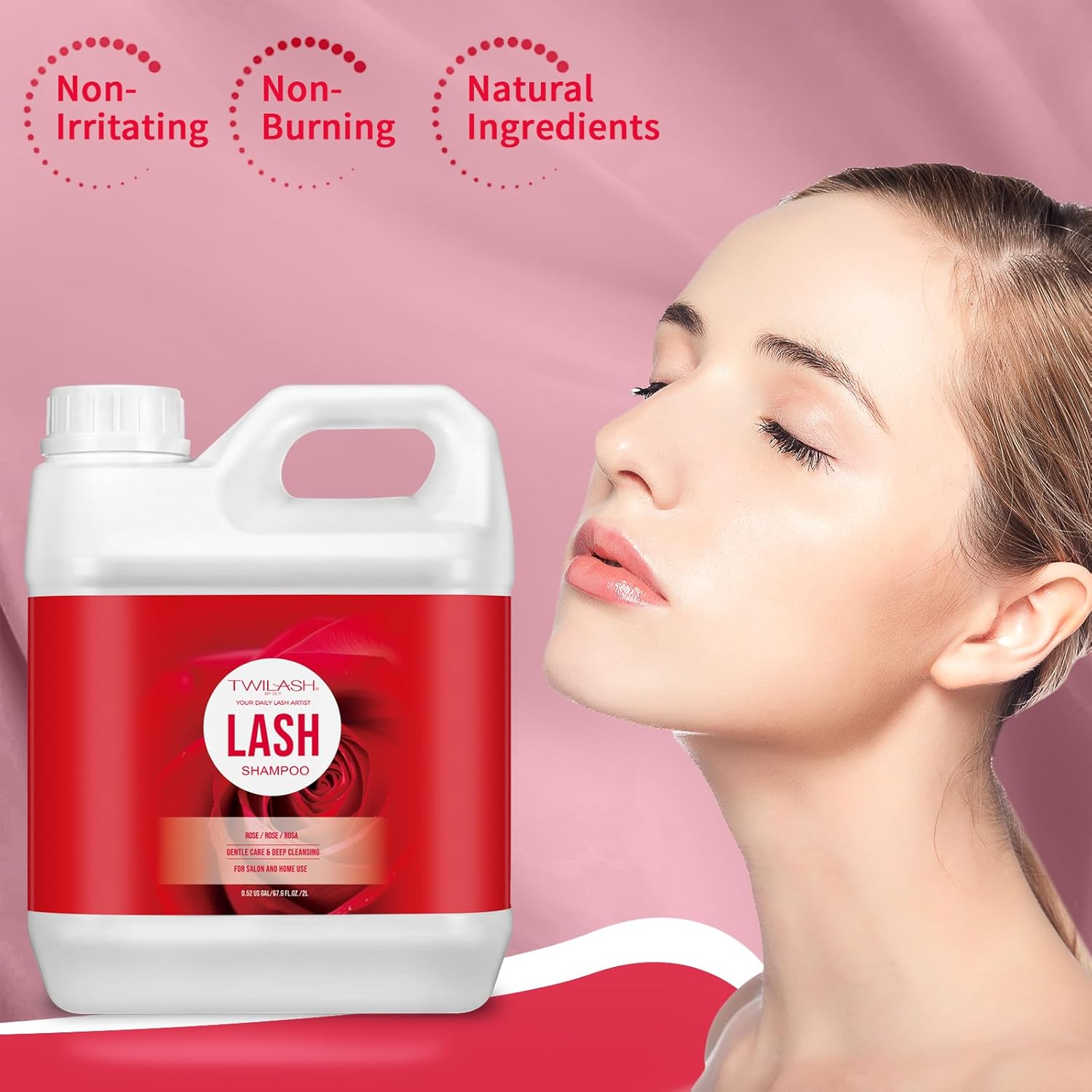 Lash Shampoo Bulk, Eyelash Cleanser for Extensions 2 Liters, Safe Makeup Remover, Non-irritating or Burning Eyelid Foaming Cleanser for Professional Salon and Home Use (Rose-2L)-Velvo Beauty