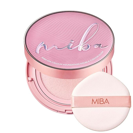 MIBA Ion Calcium Foundation Double Cushion Glow 25 g / 0.88 oz Big Cushion SEASON 3. Long Lasting Cover Effect. Moisture glow. Skin tightening relief. Smooth adhesion. (Luxury #21 Rosy Ivory)-Velvo Beauty