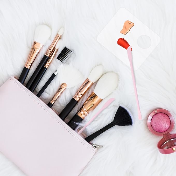 Makeup Mixing Palette Spatula Set, 2PCS Mini Acrylic Makeup Palette & 2PCS Silicone Skincare Spatula, Cream Foundation Palette for Mixing and Save Cosmetics (Pink,Square+Heart)-Velvo Beauty