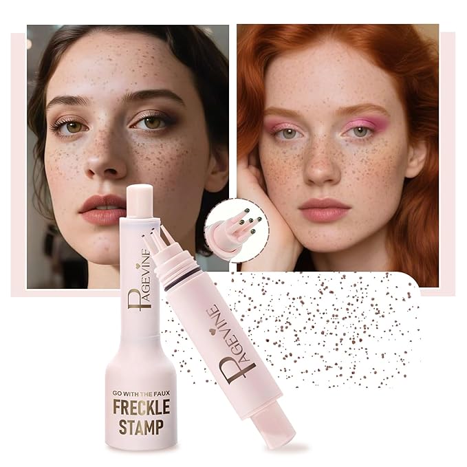 Freckle Stamp - Freckle Pen Waterproof, Long Lasting Fake Freckles, Quick Dry 5-Point Faux Freckles Stamp Cushion Stain Marker in One Press Natural and Lifelike Sunkissed Pencil Tool Makeup (#3-Dark)-Velvo Beauty