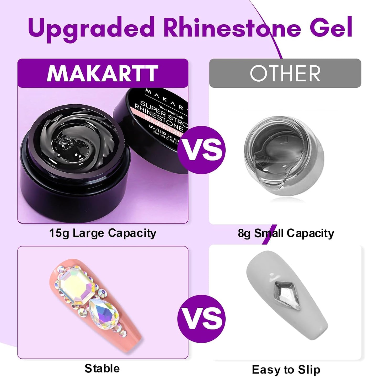 Makartt Rhinestone Glue for Nails, 15ml Clear Nail Gem Adhesive with Brush Kit for 3D DIY Decorations, Super Strong Bling Gel for Jewelry Diamonds-Velvo Beauty