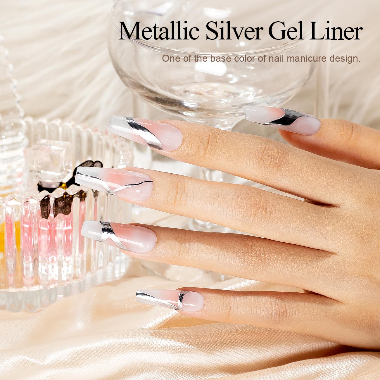 RARJSM Metallic Silver Gel Liner Nail Art 3D Mirror Chrome Effect Gel Nail Polish 8ml Build in Thin Brush Metal Painted Drawing Striper Gel Polish Soak off Curing Requires for Home Salon Diy Painting-Velvo Beauty