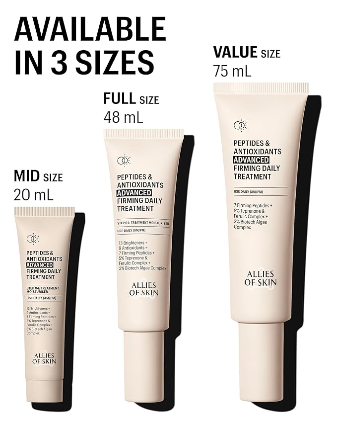 Allies of Skin Peptides & Antioxidants Advanced Firming Daily Treatment with 13 Brighteners, 9 Antioxidants, 7 Firming Peptides, 5% Teprenone & Ferulic Complex and 3% Biotech Algae Complex 20ml/0.67oz-Velvo Beauty