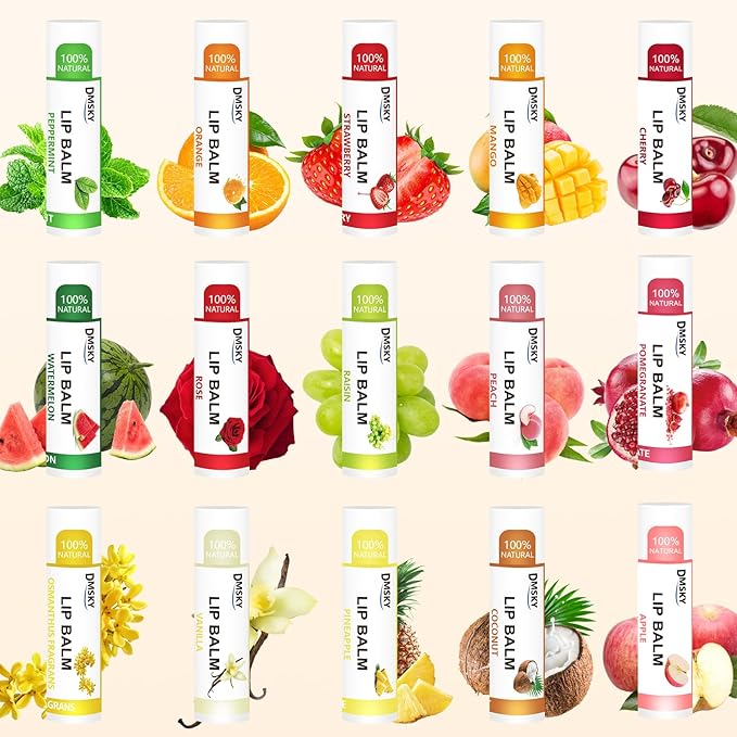 DMSKY 30 Pack Lip Balm, Natural Lip Balm Bulk with Vitamin E and Coconut Oil, Moisturizing Lip Balm for Chapped Lips-15 Flavors-Velvo Beauty