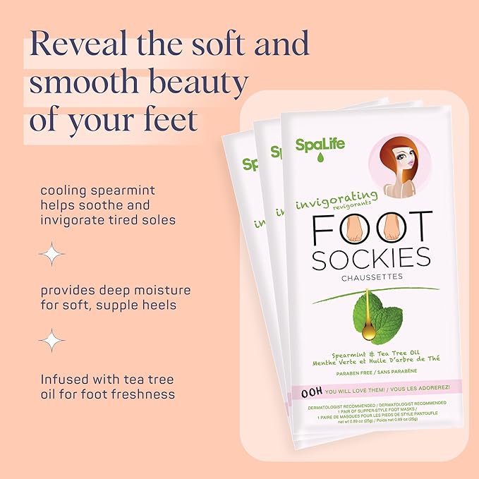 SpaLife Softening Care Foot Sockies (8-Pack) - Spearmint & Tea Tree Oil, Exfoliating Pack for Healthy Feet, Intensive Repair, Callus Remover Sockies, Dry Skin Solution, Moisturizing Foot Treatment-Velvo Beauty