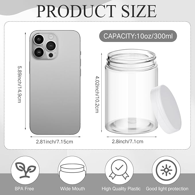 SATINIOR 24 Pieces Empty Clear Plastic Jars with Lids Round Storage Containers Wide Mouth for Beauty Product Cosmetic Cream Lotion Liquid Butter Craft and Food(Clear Lid,10 oz)-Velvo Beauty