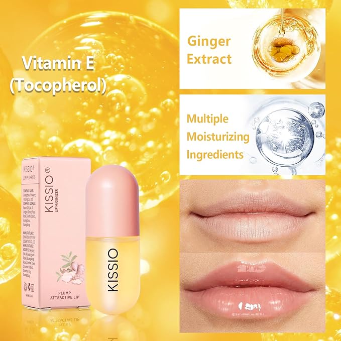 KISSIO Lip Plumper,Natural Lip Plumper for Day Use,Lip Plumping Gloss Make Lips Fuller and Moisturizing 5.5ml-Velvo Beauty