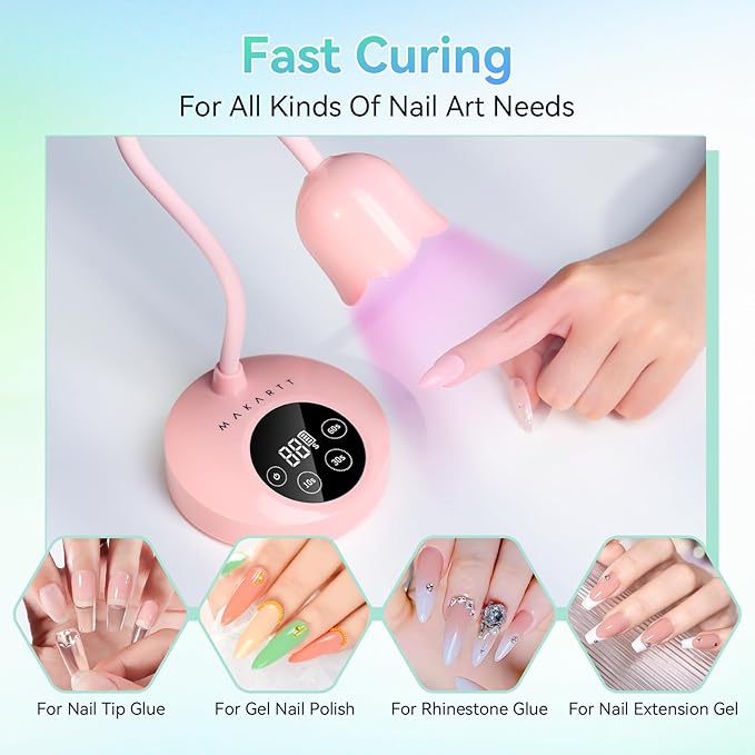 Makartt UV Nail Lamp: Flash Cure lamp UV Light for Gel Nails Polish Luminoza 30W Rechargeable LED Nail Dryer with 4 Timers & Auto Sensor Fast Curing Goosenecks Lamp for Home DIY Manicure (Pink)-Velvo Beauty