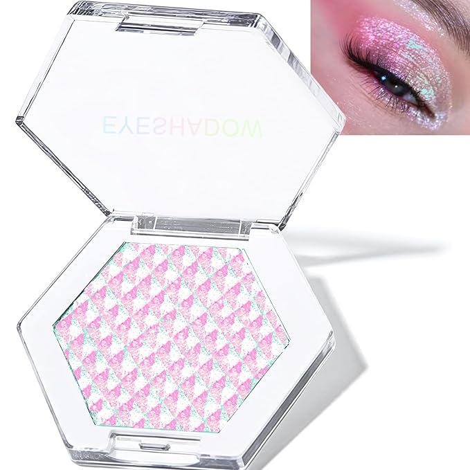 Pink Glitter Eyeshadow Palette, Multichrome Chameleon Cream to Powder Eye Shadow, Color Shifting Holographic Eyeshadow Shimmer Inner Corner Eye Brightener Highlighter Makeup-Velvo Beauty
