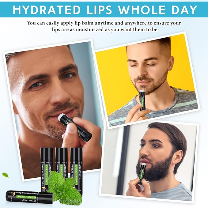 4 Pcs Lip Balm with Gift Box for Men Raffia Grass Organic Natural Beeswax Lip Balm for Father's Day Gifts Women Adults Teens Dry Chapped Lips Care Product-Velvo Beauty