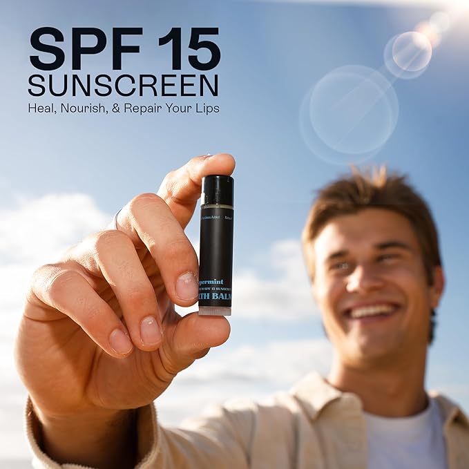 Organic Mint Lip Balm - SPF 15 Sun Protection - Moisturizing Lip Balm - Includes Spearmint, Peppermint, and Eucalyptus Mint Lip Balms - Chapstick to Soothe & Smooth Chapped Lips-Velvo Beauty