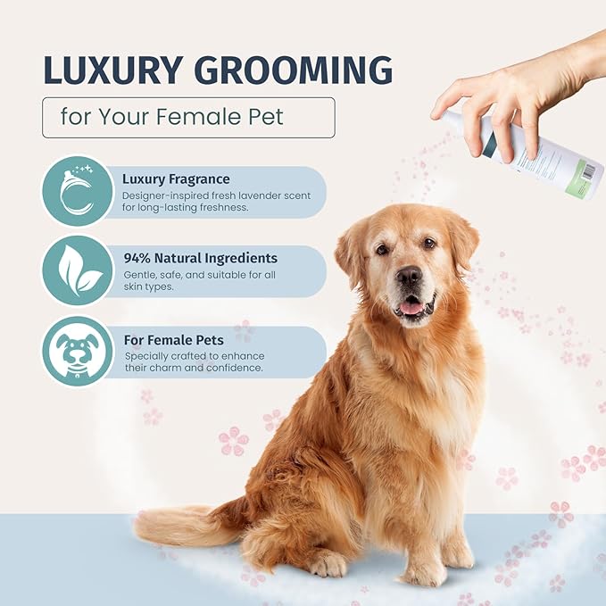Natural Pet Cologne - Powdery Floral Scent, 3-in-1 Deodorizing, Conditioning & Moisturizing Spray for Dogs & Cats - Long Lasting. Daily Use, 8 fl oz (Female Pet)-Velvo Beauty