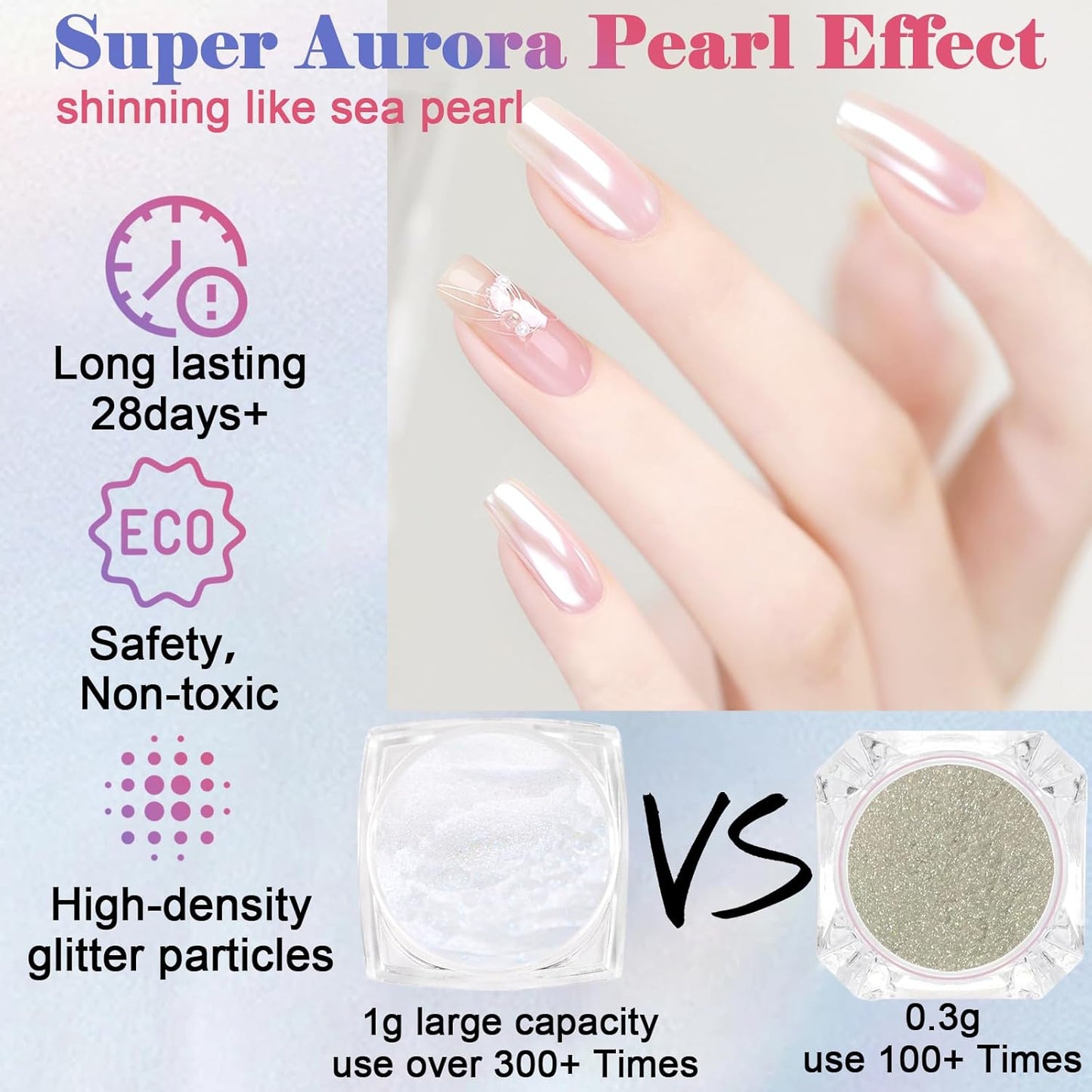 SIUSIO White Pearl Chrome Nail Powder, 2pcs Iridescent Aurora Powder Metallic Mirror Effect Pigment Pearlescent Mermaid Pigment for Nail Art Manicure Decoration Sets-Velvo Beauty