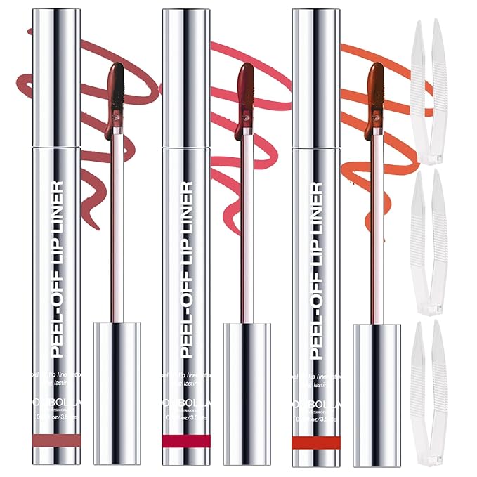 3 Colors Peel Off Lip Liner Stain with Tweezer, Long Lasting Waterproof Lip Tint Stains Makeup Set with Matte Finish for Women, Natural Look, Easy to Use, for All Skin Types (#367, M)-Velvo Beauty