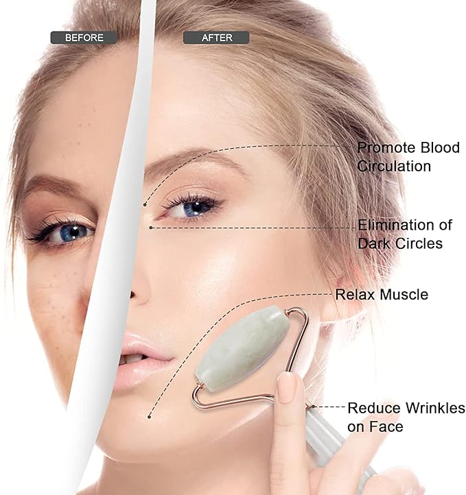 Jade Roller for Face, Facial Roller Massager Skin Care Tool, Gua Sha Facial Tools for Face, Neck, Eyes, Reduce Puffiness of The Skin-Velvo Beauty