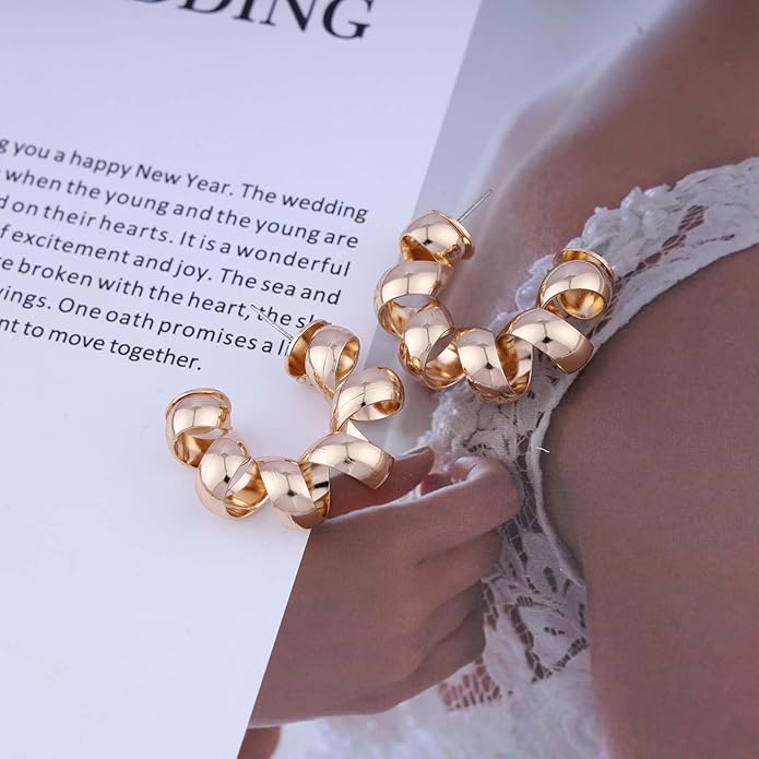 Vintage Exaggerated Irregular Circle Earrings Twist Hoop Earrings Twisted Rope Round Earrings Gold Circle Hoop Dangle Earrings Jewelry for Women-Velvo Beauty