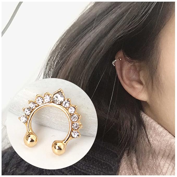 Boho Crystal Ear Cuff Earrings Gold Cz Pave Conch Ear Cuffs Earrings Rhinestone Hoop Cuff Earrings Non Pierced Earrings Jewelry for Women and Girls-Velvo Beauty