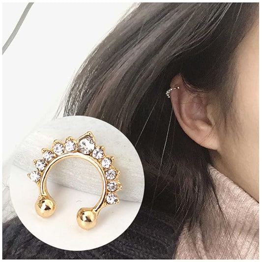 Boho Crystal Ear Cuff Earrings Gold Cz Pave Conch Ear Cuffs Earrings Rhinestone Hoop Cuff Earrings Non Pierced Earrings Jewelry for Women and Girls-Velvo Beauty