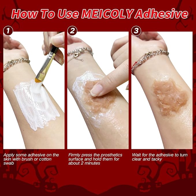 MEICOLY 7PCS Halloween Special Effects SFX Makeup Kit for Theatre Stage Performance,Scar Wax+Spatula Tool+Coagulated Blood+Black Stipple Sponges+White Sponges+Black Tooth Paint+Scar Wax Adhesive-Velvo Beauty