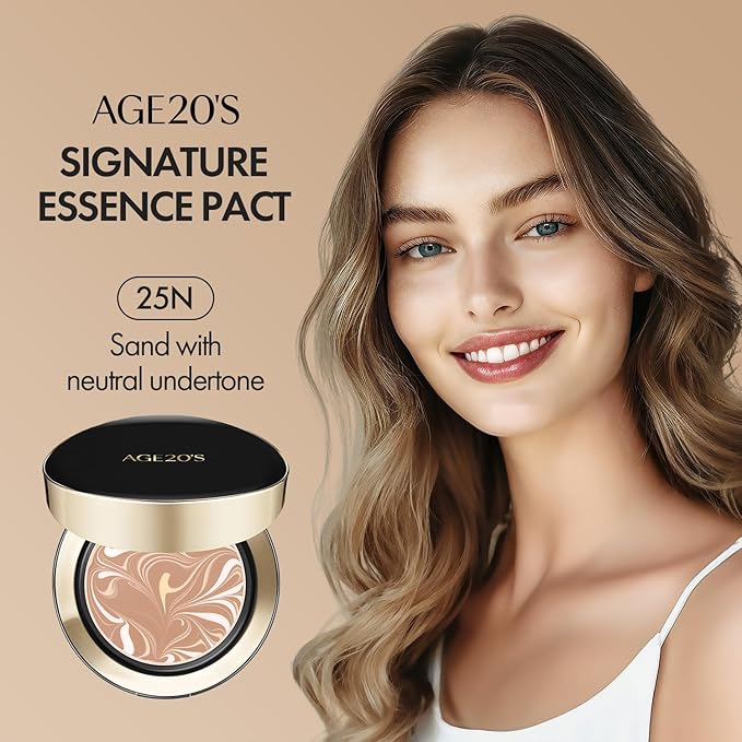 AGE20'S Signature Essence Pact SPF 50+ | Pack of 1 | 25N SAND | Cream Foundation, Dewy Finish, Natural Coverage | Korean Cushion Foundation-Velvo Beauty
