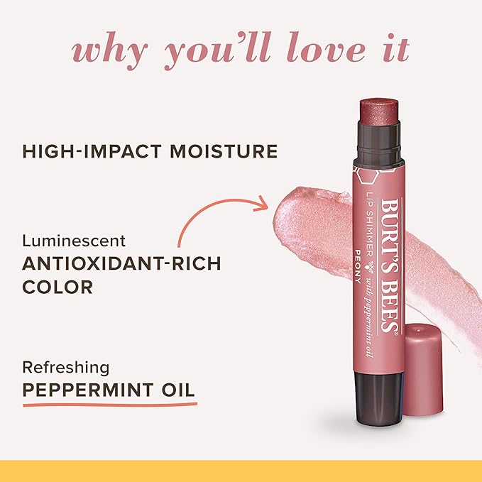 Burt's Bees Shimmer Lip Tint Set, Tinted Lip Balm Stick, Moisturizing for All Day Hydration with Natural Origin Glowy Pigmented Finish & Buildable Color, Peony (4-Pack)-Velvo Beauty