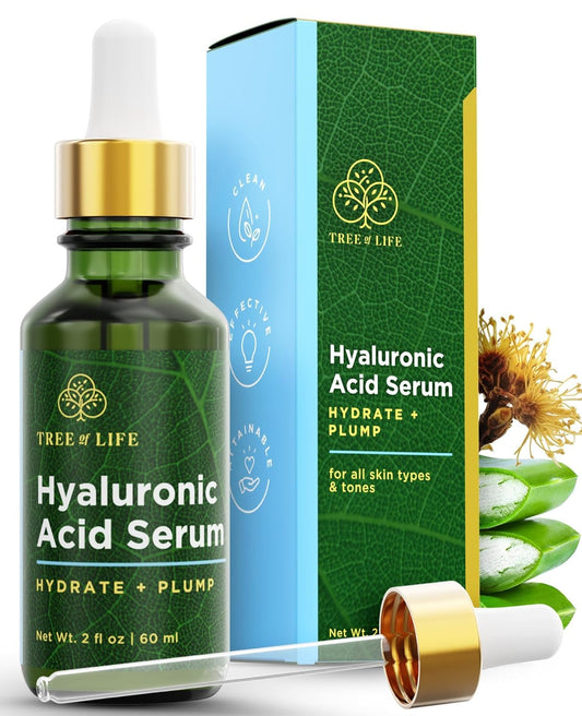 Tree of Life Beauty Hyaluronic Acid Serum, Skin Brightening Face Oil for Dark and Age Spots, Facial Serums for Dry and Sensitive Skin Care with Vitamin E for Soft Smooth Skin, 2 Fl Oz-Velvo Beauty