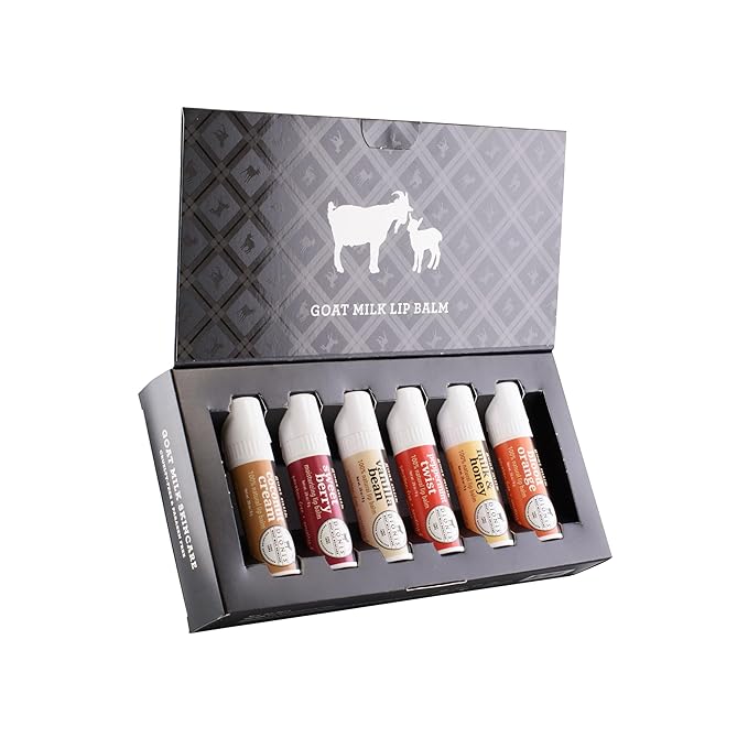 Dionis Goat Milk Lip Balm Deluxe Gift Box Set of 6 Vanilla, Coconut, Milk & Honey, Berry, Peppermint & Blood Orange Scented Chapstick - Shea Butter & Coconut Oil Gifts For Her, Protect & Restore Lips-Velvo Beauty