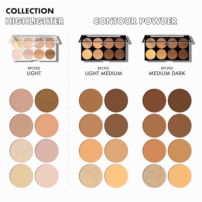 Ruby Kisses Flawless Finish with 3D Contour Powder Makeup Palette - Multiple Contouring Options, Easy Blending, Long-lasting formula, Sculpt &Highlighting, Professional finish (Light Medium)-Velvo Beauty