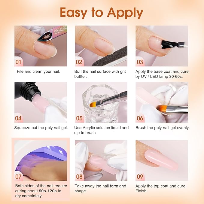 ROSALIND Poly Nail Gel Kit -14 Colors +72 Nail Art Accessories kit Clear Nude Poly Nails Gel Kit Starter Kit with Mini UV Lamp Slip Solution Basic Tools for Beginners with Everything-Velvo Beauty