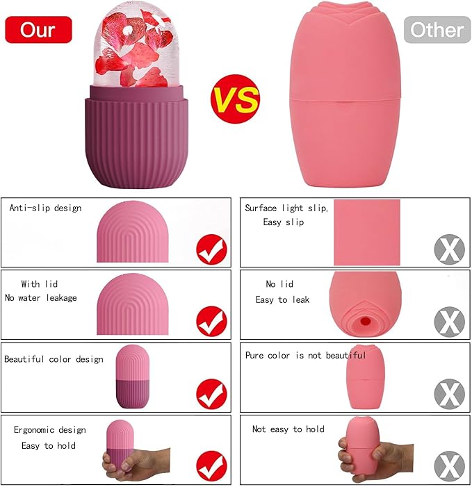 XHJRI Ice Face Roller Massager,Ice Cube Roller for Face, Eyes and Neck Naturally Conditioning and Skin Care,De-Puff Eye Bags,Reduce Migraine Pain,Reusable Massage Silicone Ice Mold (Rose)-Velvo Beauty