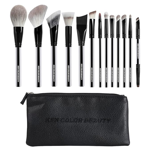 KENCOLOR Premium 13-Piece Makeup Brush Set with PU Travel Pouch – High-End Acrylic Handle, Soft Synthetic & Natural Bristles, Dense & Non-Absorbent, for Flawless Application-Velvo Beauty