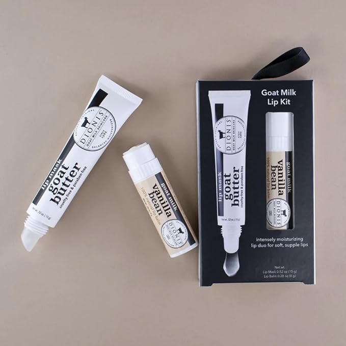 Dionis Goat Butter Overnight Lip Mask & Lip Balm Kit - Goat Milk, Jojoba & Moringa Oils Moisturize & Repair Chapped Lips Overnight while Lip Balm Keeps Moisture Locked In All Day, Vanilla Bean-Velvo Beauty