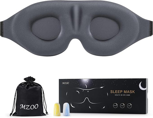 MZOO Luxury Sleep Eye Mask for Side Sleeper Men Women, Zero Eye Pressure 3D Sleeping Mask, Light Blocking Patented Design Night Blindfold, Soft Eye Shade Cover for Travel, Grey-Velvo Beauty