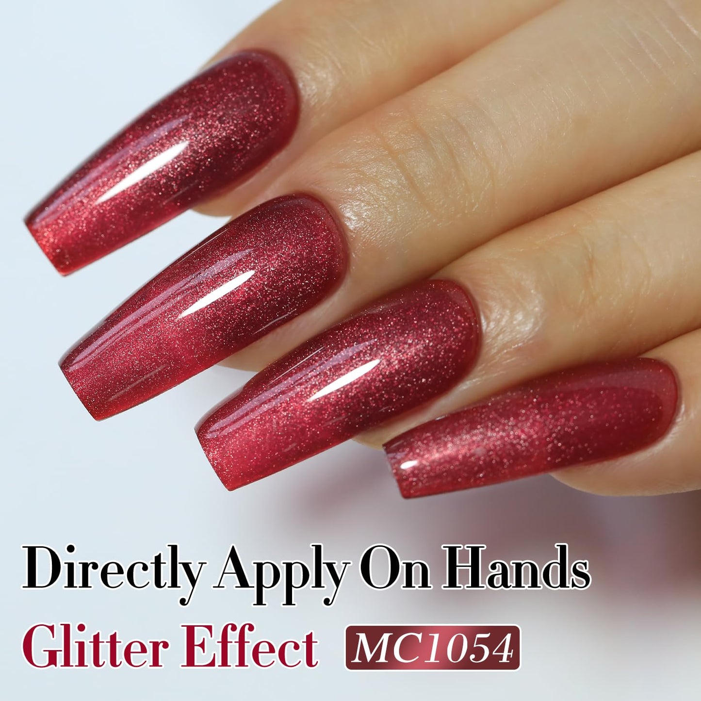 Double Rhythm Jelly Glass Cat Eye Gel Polish with Magnet 15ML Holographic Glitter Shimmer Translucent Sheer Color Magnetic Nail Polish Salon DIY at Home (Dark Red-MC1054)-Velvo Beauty